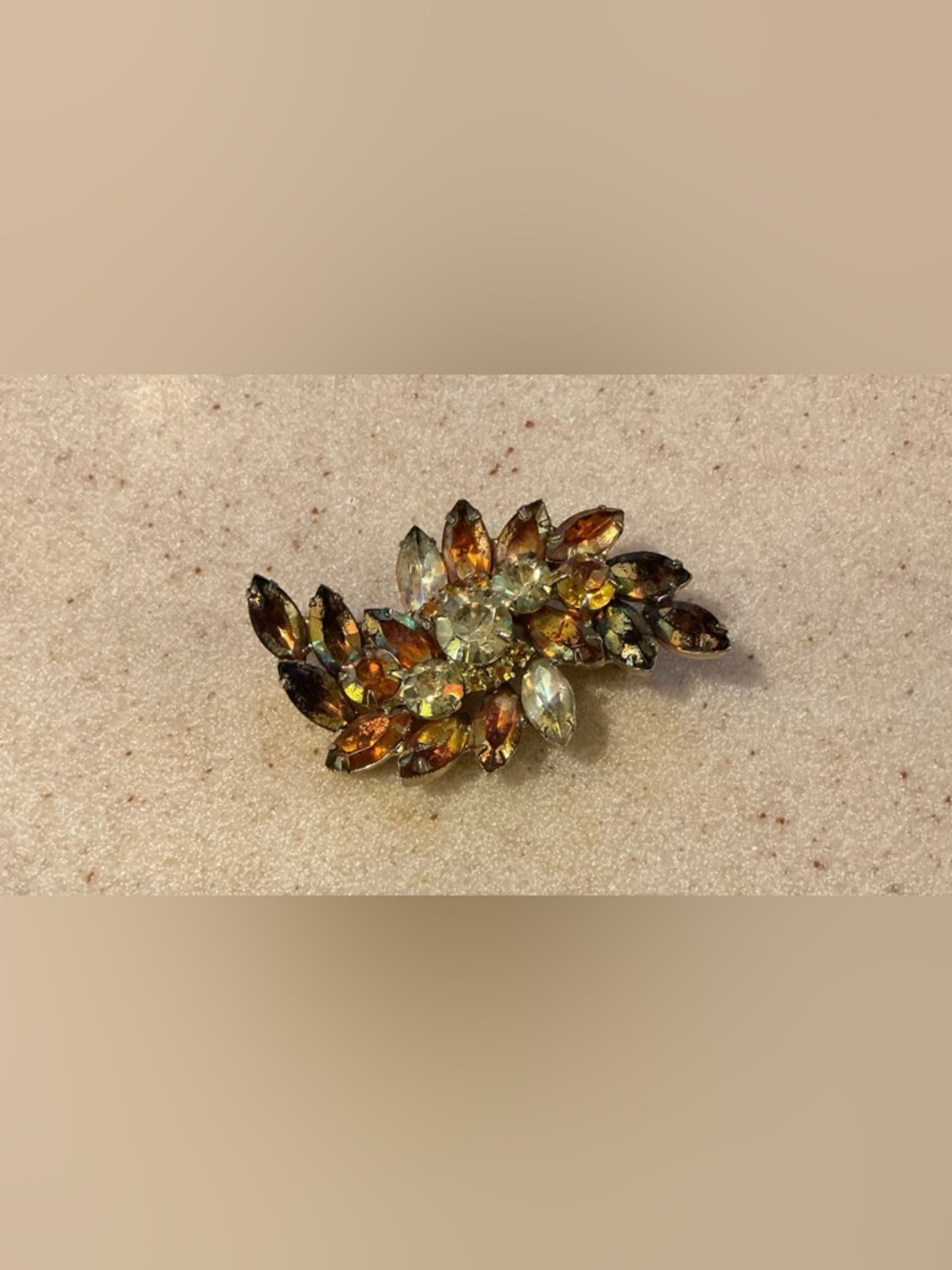 Crystal Leaf Cluster Brooch - Amber and Champagne
